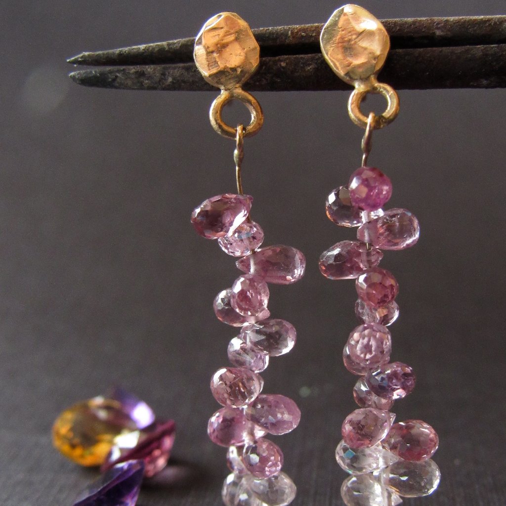 Sapphires Earrings. 14k Yellow Gold Earrings.